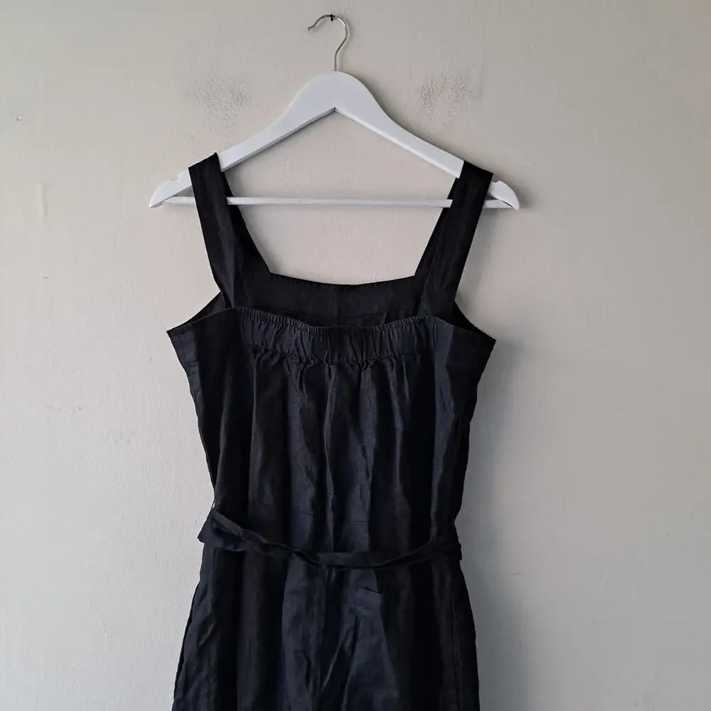 NWT Quince European Linen Square Neck Sleeveless Jumpsuit Black Women's Size S